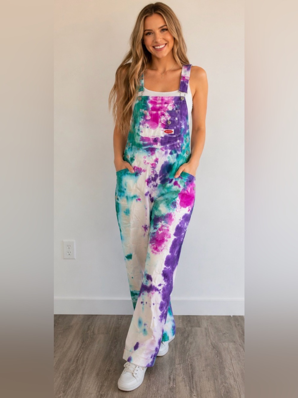 Tie-Dye Wide Leg Jumpsuit - Teal, Purple & Pink